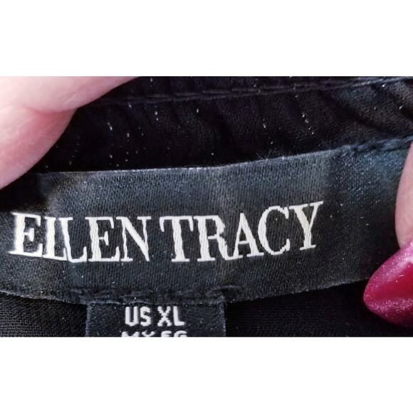 Ellen Tracy Womens Black Sheer Pull Over Blouse Smocking Neck & Sleeve End Sz XL - Picture 8 of 11